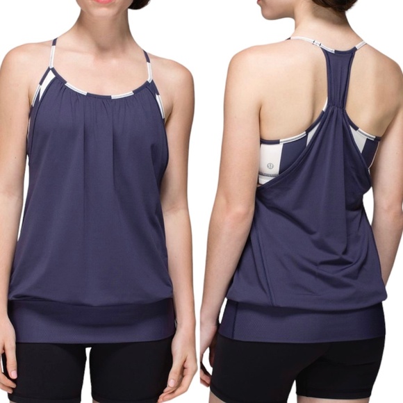 lululemon athletica Tops - Lululemon No Limits Sports Bra Layer Loose Fit Tank Top Cadet Blue Stripe Size 4